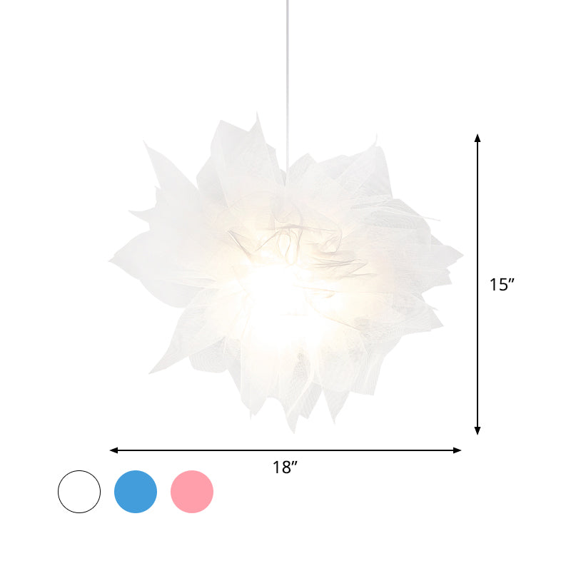 Sheer Flower Ceiling Pendant Light Modernism 1 Light 18"/27" Width White/Blue/Pink Suspension Lamp for Bedroom Clearhalo 'Ceiling Lights' 'Modern Pendants' 'Modern' 'Pendant Lights' 'Pendants' Lighting' 736466