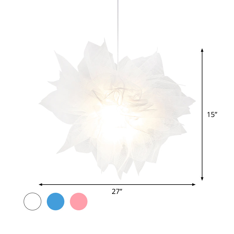 Sheer Flower Ceiling Pendant Light Modernism 1 Light 18"/27" Width White/Blue/Pink Suspension Lamp for Bedroom Clearhalo 'Ceiling Lights' 'Modern Pendants' 'Modern' 'Pendant Lights' 'Pendants' Lighting' 736467