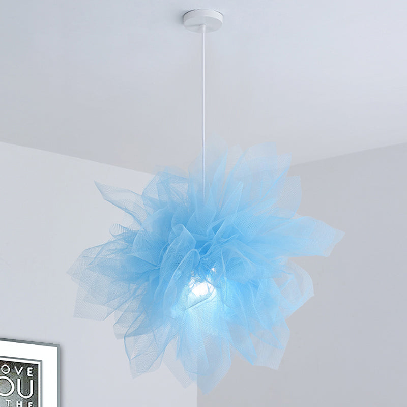 Sheer Flower Ceiling Pendant Light Modernism 1 Light 18"/27" Width White/Blue/Pink Suspension Lamp for Bedroom Blue Clearhalo 'Ceiling Lights' 'Modern Pendants' 'Modern' 'Pendant Lights' 'Pendants' Lighting' 736468