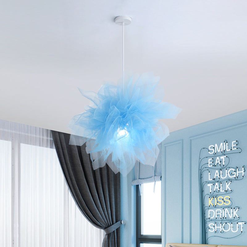 Sheer Flower Ceiling Pendant Light Modernism 1 Light 18"/27" Width White/Blue/Pink Suspension Lamp for Bedroom Clearhalo 'Ceiling Lights' 'Modern Pendants' 'Modern' 'Pendant Lights' 'Pendants' Lighting' 736469