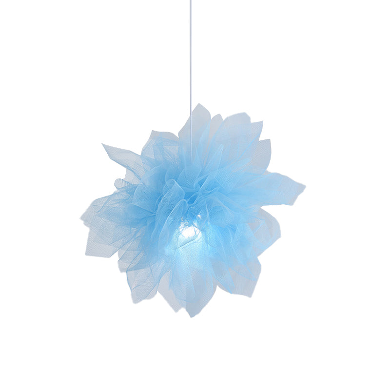 Sheer Flower Ceiling Pendant Light Modernism 1 Light 18"/27" Width White/Blue/Pink Suspension Lamp for Bedroom Clearhalo 'Ceiling Lights' 'Modern Pendants' 'Modern' 'Pendant Lights' 'Pendants' Lighting' 736470