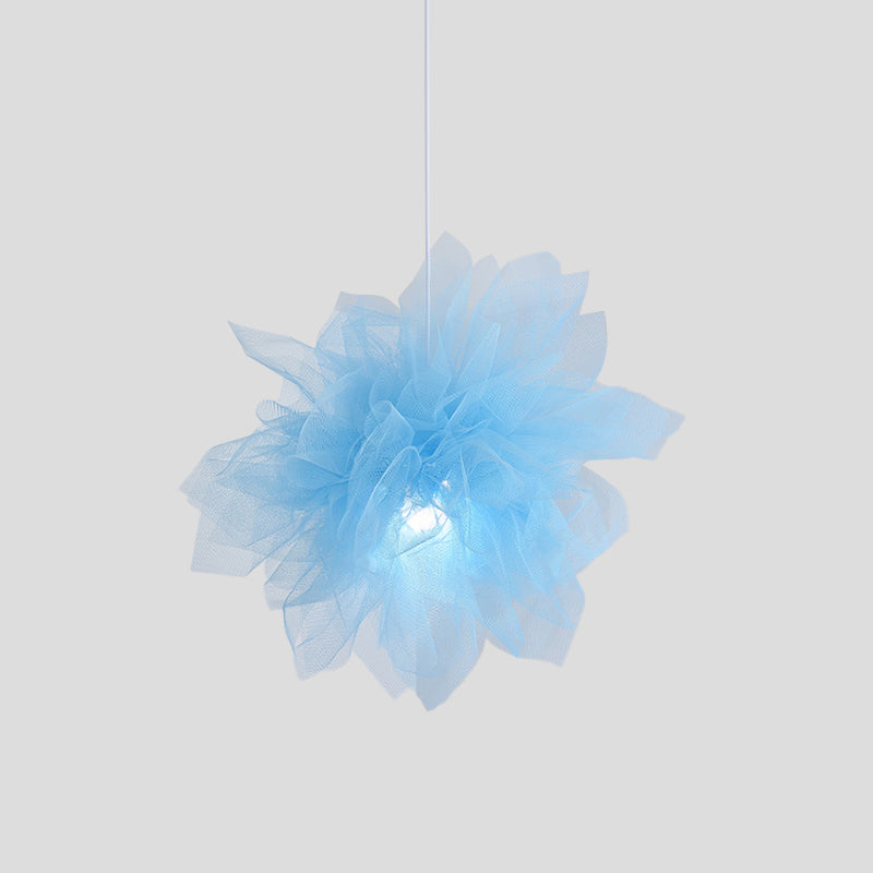 Sheer Flower Ceiling Pendant Light Modernism 1 Light 18"/27" Width White/Blue/Pink Suspension Lamp for Bedroom Clearhalo 'Ceiling Lights' 'Modern Pendants' 'Modern' 'Pendant Lights' 'Pendants' Lighting' 736471