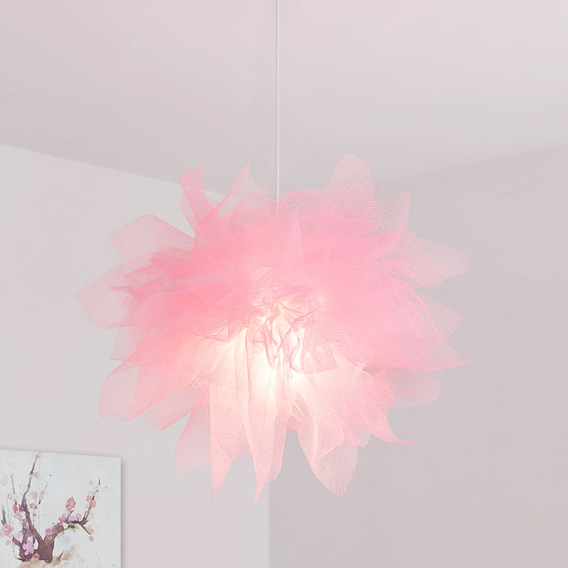 Sheer Flower Ceiling Pendant Light Modernism 1 Light 18"/27" Width White/Blue/Pink Suspension Lamp for Bedroom Pink Clearhalo 'Ceiling Lights' 'Modern Pendants' 'Modern' 'Pendant Lights' 'Pendants' Lighting' 736472