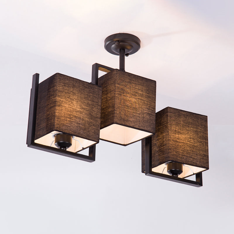 White/Black Cuboid Semi Flush Light Fixture Modernist 3 Bulbs Fabric Ceiling Mounted Lamp Clearhalo 'Ceiling Lights' 'Close To Ceiling Lights' 'Close to ceiling' 'Semi-flushmount' Lighting' 736478