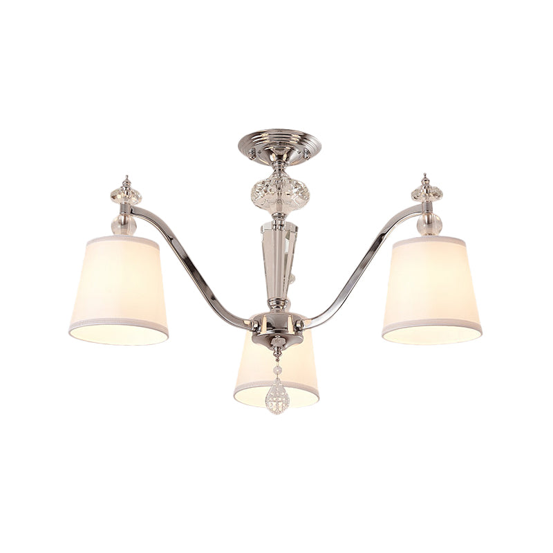 Modern Barrel Semi Flushmount Fabric 3/6 Lights Living Room Crystal Close to Ceiling Lamp in Chrome Clearhalo 'Ceiling Lights' 'Close To Ceiling Lights' 'Close to ceiling' 'Semi-flushmount' Lighting' 736485