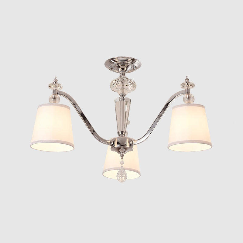 Modern Barrel Semi Flushmount Fabric 3/6 Lights Living Room Crystal Close to Ceiling Lamp in Chrome Clearhalo 'Ceiling Lights' 'Close To Ceiling Lights' 'Close to ceiling' 'Semi-flushmount' Lighting' 736486