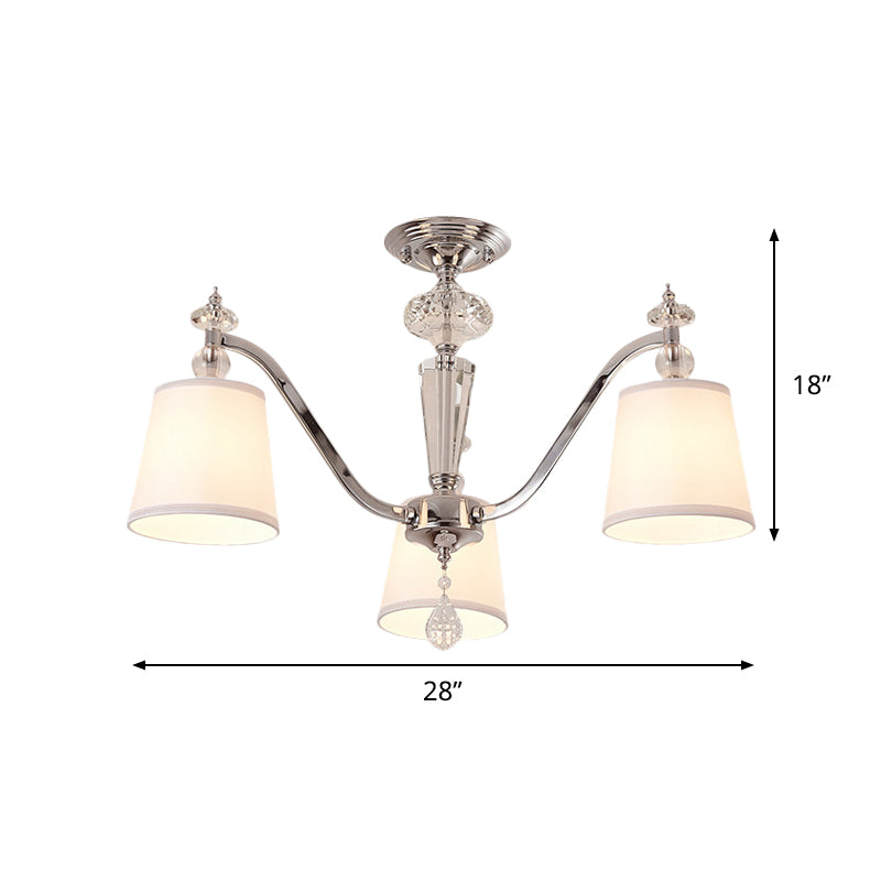 Modern Barrel Semi Flushmount Fabric 3/6 Lights Living Room Crystal Close to Ceiling Lamp in Chrome Clearhalo 'Ceiling Lights' 'Close To Ceiling Lights' 'Close to ceiling' 'Semi-flushmount' Lighting' 736487