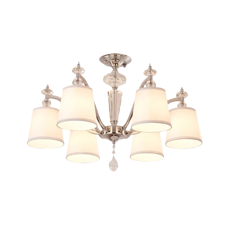 Modern Barrel Semi Flushmount Fabric 3/6 Lights Living Room Crystal Close to Ceiling Lamp in Chrome Clearhalo 'Ceiling Lights' 'Close To Ceiling Lights' 'Close to ceiling' 'Semi-flushmount' Lighting' 736490