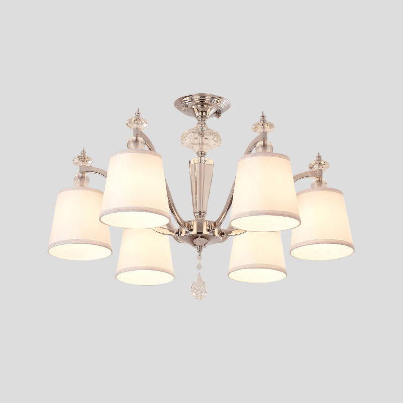 Modern Barrel Semi Flushmount Fabric 3/6 Lights Living Room Crystal Close to Ceiling Lamp in Chrome Clearhalo 'Ceiling Lights' 'Close To Ceiling Lights' 'Close to ceiling' 'Semi-flushmount' Lighting' 736491