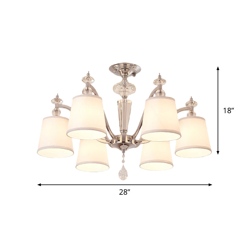 Modern Barrel Semi Flushmount Fabric 3/6 Lights Living Room Crystal Close to Ceiling Lamp in Chrome Clearhalo 'Ceiling Lights' 'Close To Ceiling Lights' 'Close to ceiling' 'Semi-flushmount' Lighting' 736492