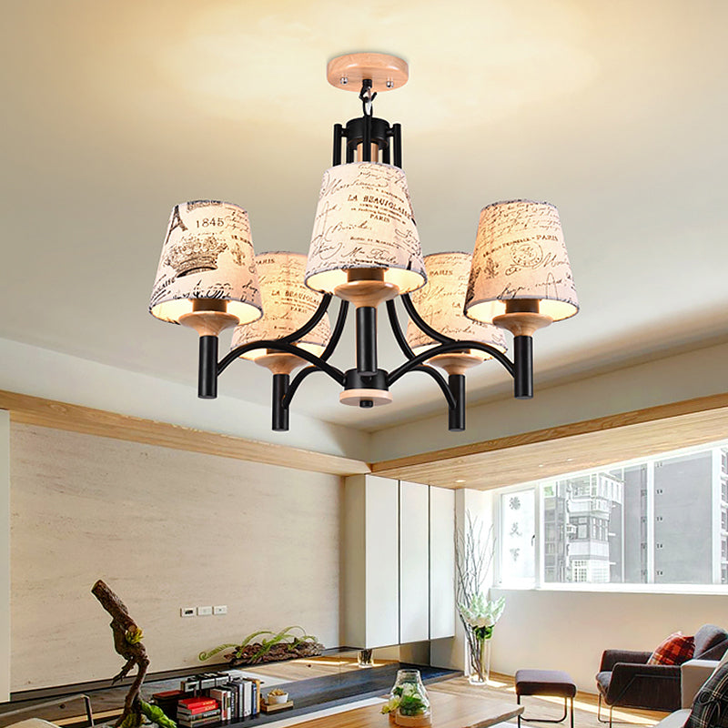 Black Barrel Semi Flush Lighting Modernist 5 Heads Patterned Fabric Flush Mount Lamp Fixture Black Clearhalo 'Ceiling Lights' 'Close To Ceiling Lights' 'Close to ceiling' 'Semi-flushmount' Lighting' 736497