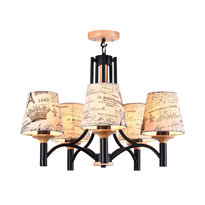 Black Barrel Semi Flush Lighting Modernist 5 Heads Patterned Fabric Flush Mount Lamp Fixture Clearhalo 'Ceiling Lights' 'Close To Ceiling Lights' 'Close to ceiling' 'Semi-flushmount' Lighting' 736498