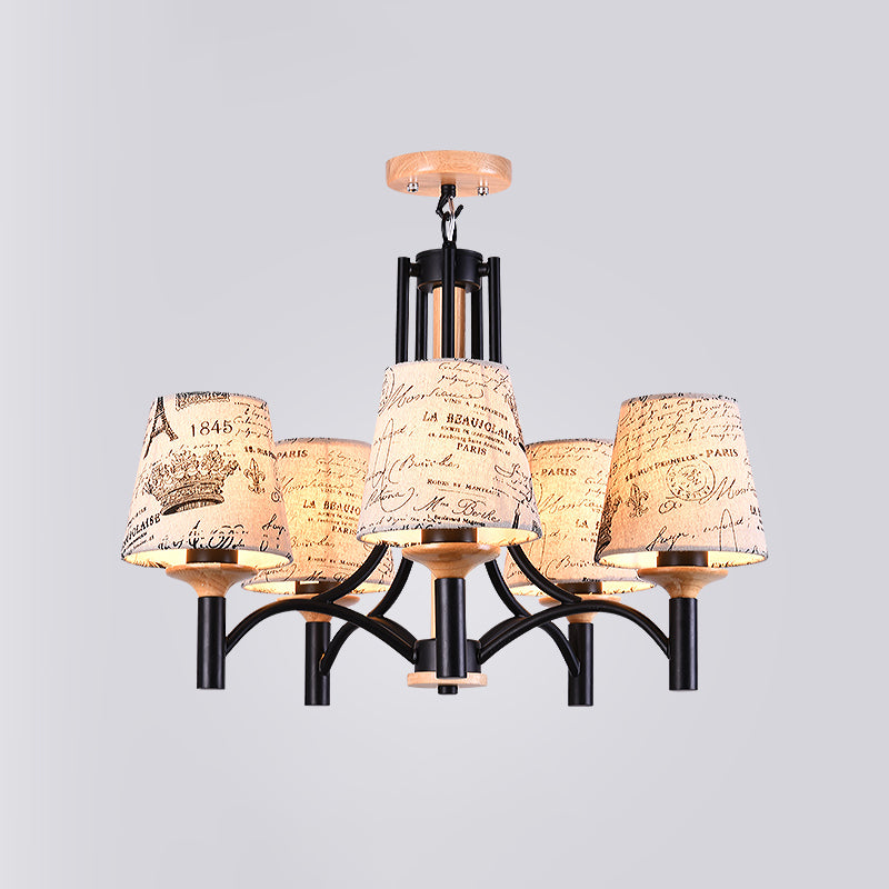 Black Barrel Semi Flush Lighting Modernist 5 Heads Patterned Fabric Flush Mount Lamp Fixture Clearhalo 'Ceiling Lights' 'Close To Ceiling Lights' 'Close to ceiling' 'Semi-flushmount' Lighting' 736499