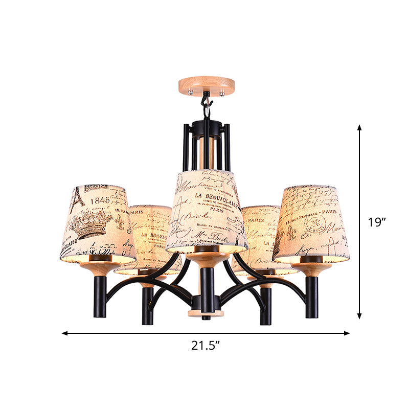 Black Barrel Semi Flush Lighting Modernist 5 Heads Patterned Fabric Flush Mount Lamp Fixture Clearhalo 'Ceiling Lights' 'Close To Ceiling Lights' 'Close to ceiling' 'Semi-flushmount' Lighting' 736500