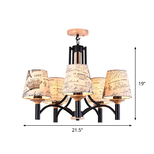 Black Barrel Semi Flush Lighting Modernist 5 Heads Patterned Fabric Flush Mount Lamp Fixture Clearhalo 'Ceiling Lights' 'Close To Ceiling Lights' 'Close to ceiling' 'Semi-flushmount' Lighting' 736500