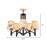 Black Barrel Semi Flush Lighting Modernist 5 Heads Patterned Fabric Flush Mount Lamp Fixture Clearhalo 'Ceiling Lights' 'Close To Ceiling Lights' 'Close to ceiling' 'Semi-flushmount' Lighting' 736500