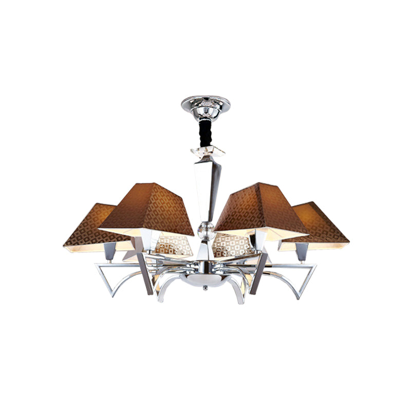 Geometric Fabric Ceiling Chandelier Modernism 6 Lights Brown Pendant Lamp Fixture with Chrome Arm Clearhalo 'Ceiling Lights' 'Chandeliers' 'Modern Chandeliers' 'Modern' Lighting' 736502