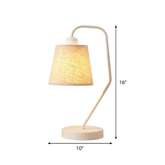 White Barrel Table Lighting Modern 1 Head Fabric Night Lamp with Curved Arm for Bedroom Clearhalo 'Lamps' 'Table Lamps' Lighting' 736512