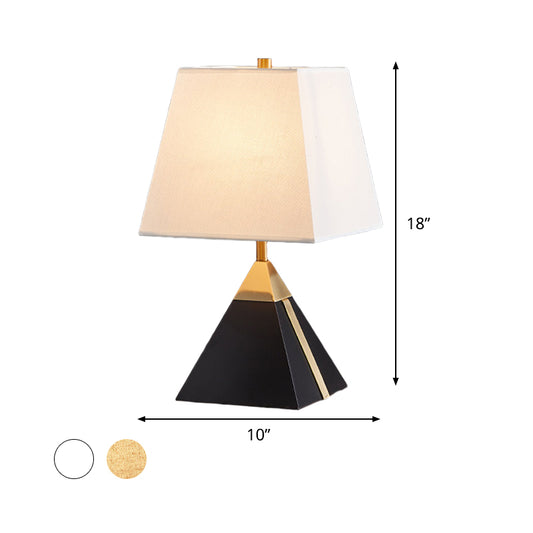 Modern Trapezoid Night Table Light Fabric 1 Light Bedroom Night Lamp in White/Flaxen with Black Pyramid Base Clearhalo 'Lamps' 'Table Lamps' Lighting' 736516