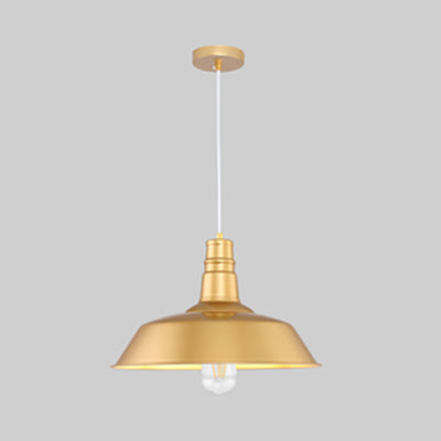 Metal Gold Finish Ceiling Pendant with Barn Shade 1 Bulb Industrial Vintage Hanging Light Fixture, 14"/18" Wide Clearhalo 'Art Deco Pendants' 'Cast Iron' 'Ceiling Lights' 'Ceramic' 'Crystal' 'Industrial Pendants' 'Industrial' 'Metal' 'Middle Century Pendants' 'Pendant Lights' 'Pendants' 'Tiffany' Lighting' 73654