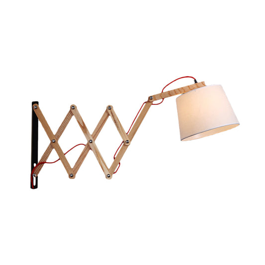 Expansion Arm Sconce Lighting Modernism Wood 1 Light Beige Wall Mounted Lamp with Cylinder White Fabric Shade Clearhalo 'Modern wall lights' 'Modern' 'Wall Lamps & Sconces' 'Wall Lights' Lighting' 736562