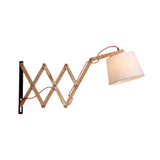 Expansion Arm Sconce Lighting Modernism Wood 1 Light Beige Wall Mounted Lamp with Cylinder White Fabric Shade Clearhalo 'Modern wall lights' 'Modern' 'Wall Lamps & Sconces' 'Wall Lights' Lighting' 736562