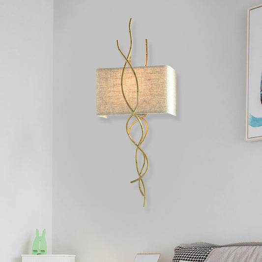 Gold/Silver Branch Wall Mount Light Modern 1 Head Metallic Sconce Lamp with Rectangle Fabric Shade Gold Clearhalo 'Cast Iron' 'Glass' 'Industrial' 'Modern wall lights' 'Modern' 'Tiffany' 'Traditional wall lights' 'Wall Lamps & Sconces' 'Wall Lights' Lighting' 736565