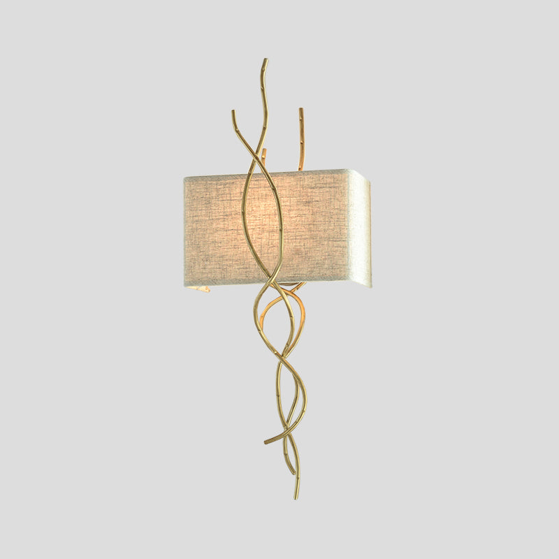 Gold/Silver Branch Wall Mount Light Modern 1 Head Metallic Sconce Lamp with Rectangle Fabric Shade Clearhalo 'Cast Iron' 'Glass' 'Industrial' 'Modern wall lights' 'Modern' 'Tiffany' 'Traditional wall lights' 'Wall Lamps & Sconces' 'Wall Lights' Lighting' 736567
