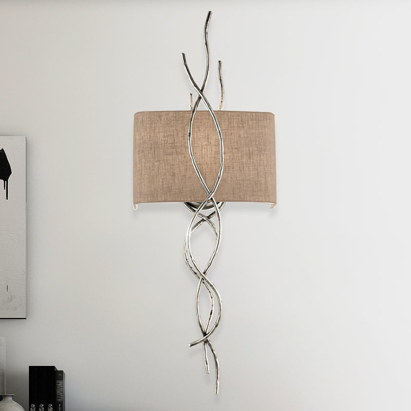 Gold/Silver Branch Wall Mount Light Modern 1 Head Metallic Sconce Lamp with Rectangle Fabric Shade Clearhalo 'Cast Iron' 'Glass' 'Industrial' 'Modern wall lights' 'Modern' 'Tiffany' 'Traditional wall lights' 'Wall Lamps & Sconces' 'Wall Lights' Lighting' 736569