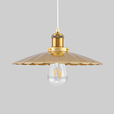 Gold Finish Scalloped Edge Ceiling Pendant Loft Metallic 1 Bulb Coffee Shop Hanging Light, 12/14 Inch Width Gold Clearhalo 'Art Deco Pendants' 'Cast Iron' 'Ceiling Lights' 'Ceramic' 'Crystal' 'Industrial Pendants' 'Industrial' 'Metal' 'Middle Century Pendants' 'Pendant Lights' 'Pendants' 'Tiffany' Lighting' 73657