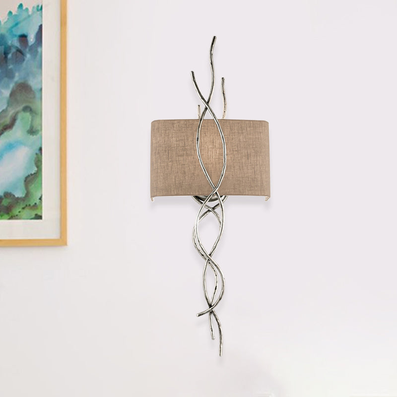 Gold/Silver Branch Wall Mount Light Modern 1 Head Metallic Sconce Lamp with Rectangle Fabric Shade Clearhalo 'Cast Iron' 'Glass' 'Industrial' 'Modern wall lights' 'Modern' 'Tiffany' 'Traditional wall lights' 'Wall Lamps & Sconces' 'Wall Lights' Lighting' 736570