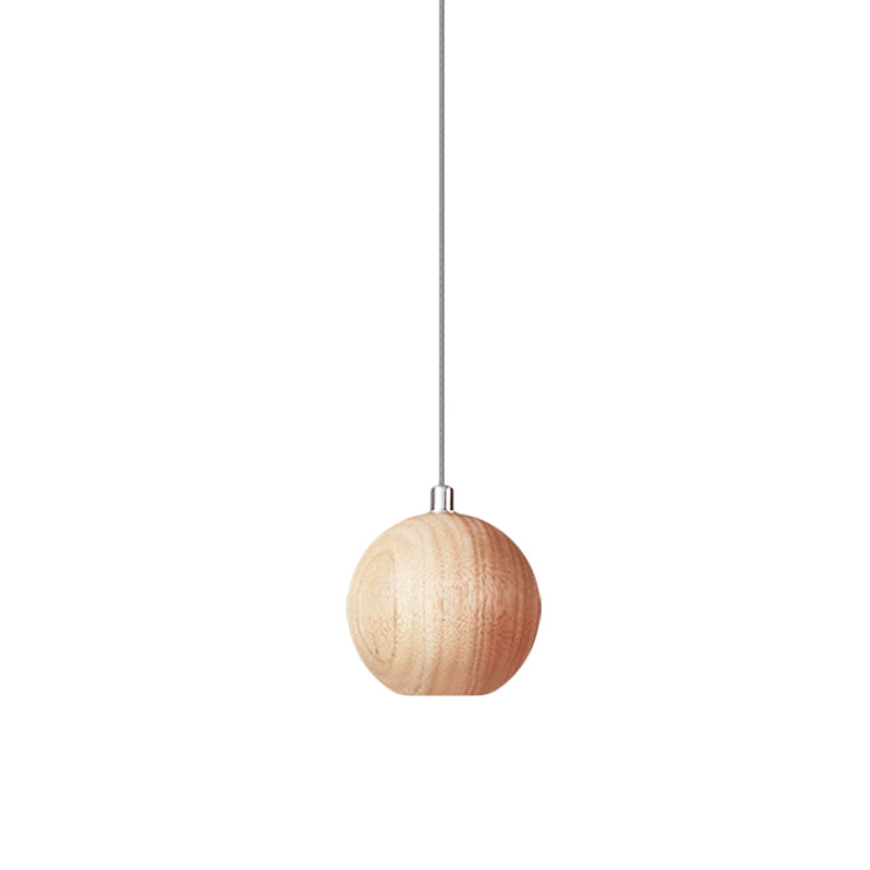 Sphere Wood Drop Pendant Light Simple 1 Head Beige LED Hanging Ceiling Lamp for Study Room Clearhalo 'Ceiling Lights' 'Modern Pendants' 'Modern' 'Pendant Lights' 'Pendants' Lighting' 736595