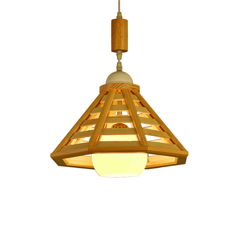 Cone Cage Down Lighting Modernist Wood 1 Light Beige Pendant Lamp Fixture for Dining Room Clearhalo 'Ceiling Lights' 'Modern Pendants' 'Modern' 'Pendant Lights' 'Pendants' Lighting' 736611