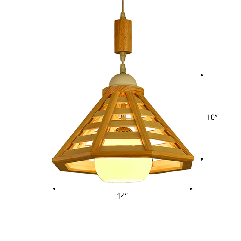 Cone Cage Down Lighting Modernist Wood 1 Light Beige Pendant Lamp Fixture for Dining Room Clearhalo 'Ceiling Lights' 'Modern Pendants' 'Modern' 'Pendant Lights' 'Pendants' Lighting' 736613