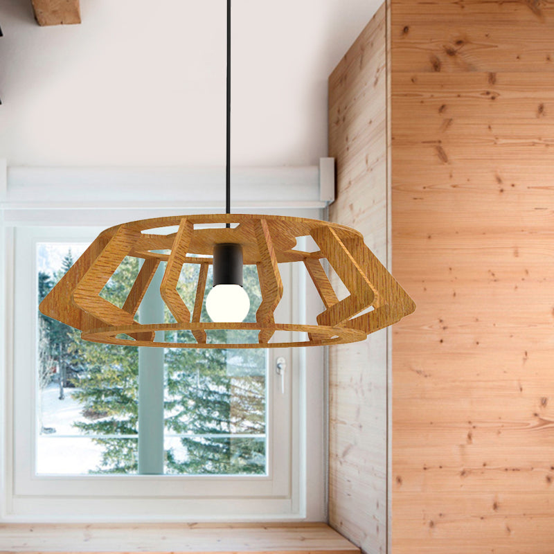 Asian Drum Frame Pendant Light Fixture Wood 1-Light Study Room Hanging Ceiling Lamp Wood Clearhalo 'Ceiling Lights' 'Pendant Lights' 'Pendants' Lighting' 736614_a7eb9016-3f43-4f0e-98e5-00393287be79