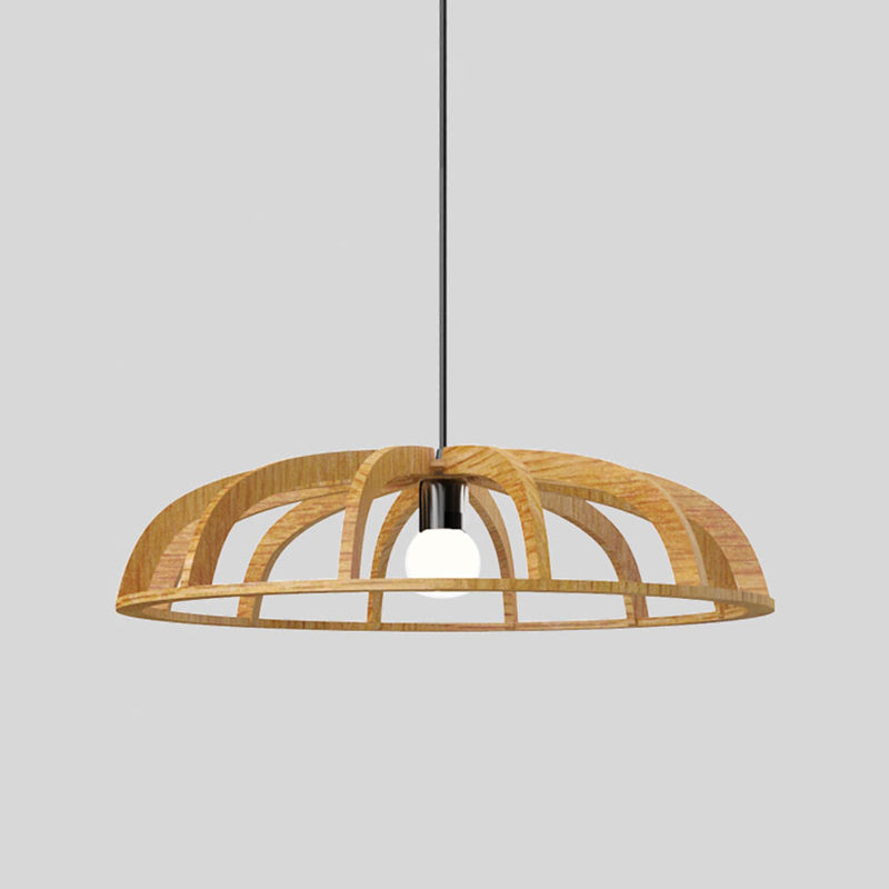 Flat Bowl Frame Hallway Suspension Light Wood 1 Bulb Asian Style Beige Ceiling Pendant Light Clearhalo 'Ceiling Lights' 'Pendant Lights' 'Pendants' Lighting' 736620