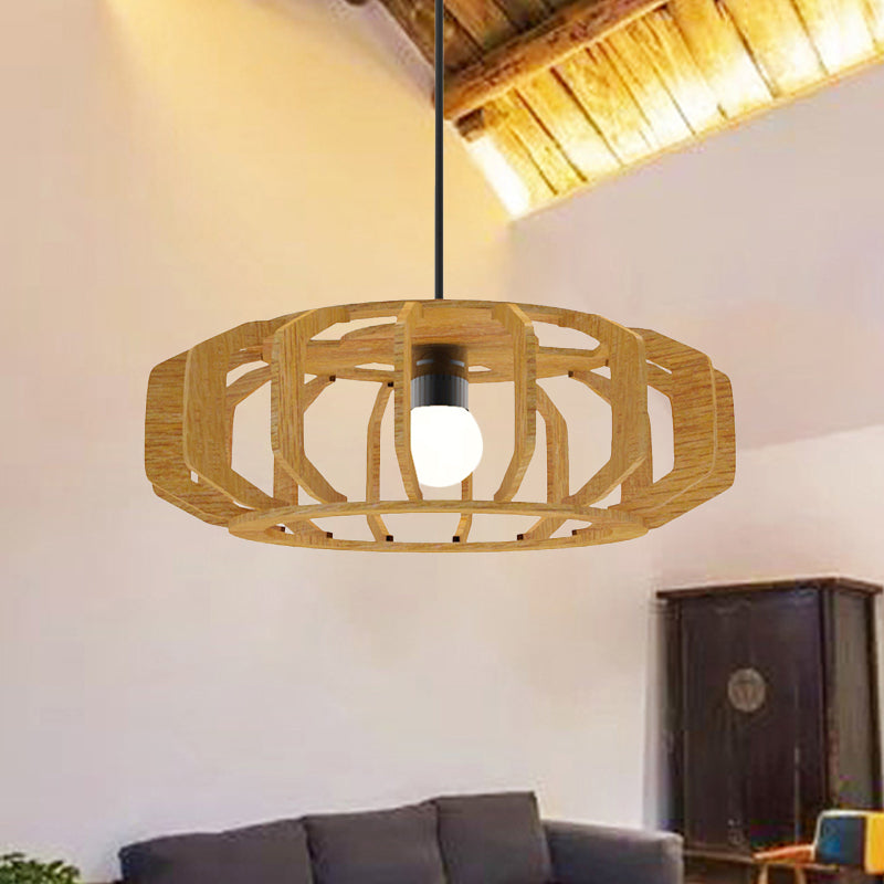 Lantern Frame Hanging Ceiling Light Asia-Style Wood 1 Bulb Living Room Suspension Lamp Clearhalo 'Ceiling Lights' 'Pendant Lights' 'Pendants' Lighting' 736622