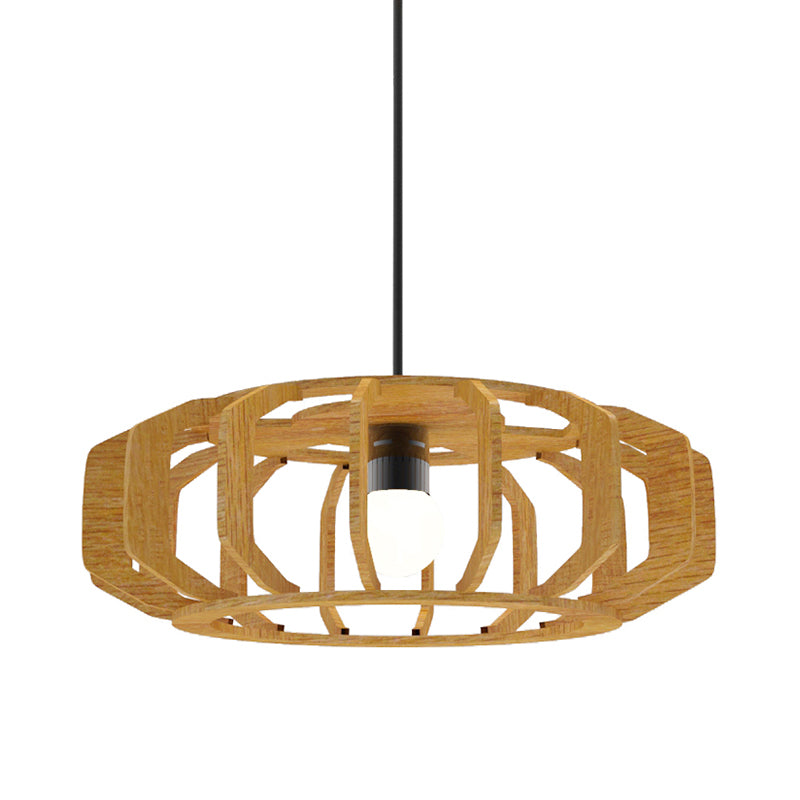 Lantern Frame Hanging Ceiling Light Asia-Style Wood 1 Bulb Living Room Suspension Lamp Clearhalo 'Ceiling Lights' 'Pendant Lights' 'Pendants' Lighting' 736623