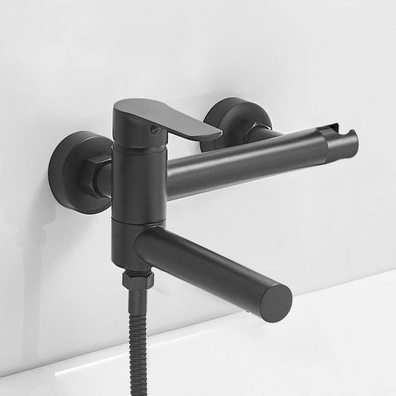 Swivel Spout Tub Faucet Trim Single Lever Handle Handshower Bath Filler with Shower Hose Black Hose Not Included Clearhalo 'Bathroom Remodel & Bathroom Fixtures' 'Bathtub Faucets' 'bathtub_faucets' 'Home Improvement' 'home_improvement' 'home_improvement_bathtub_faucets' 7366246