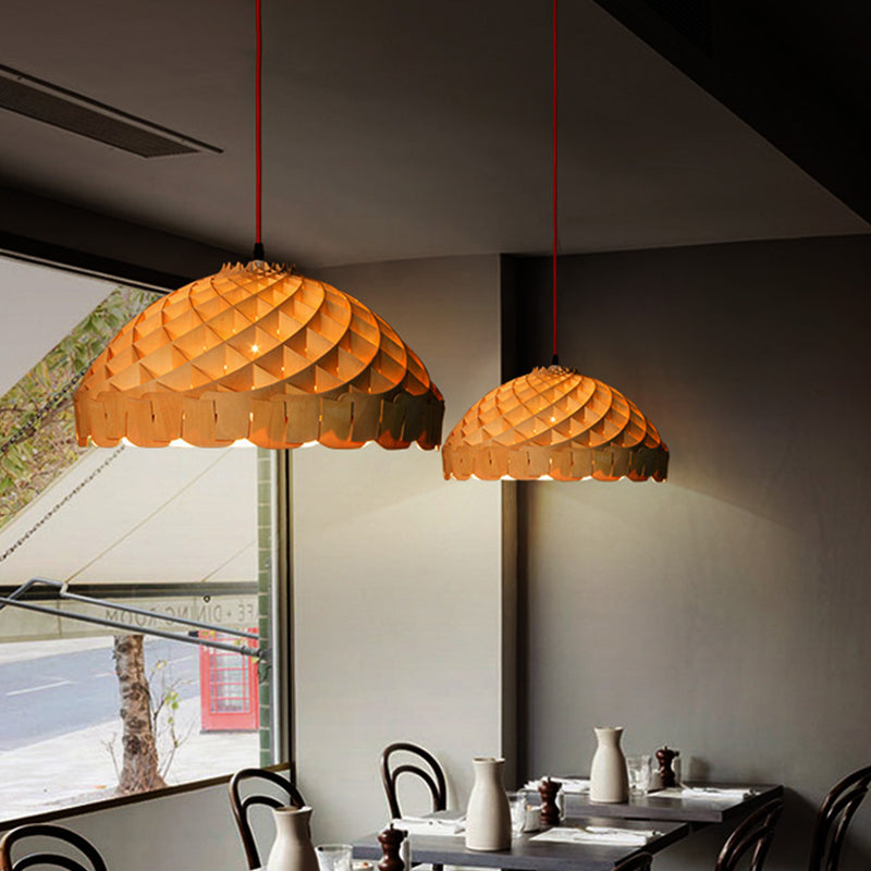 Dome Restaurant Pendant Wood 1-Light Asian LED Suspension Lamp with Hand Woven Design Wood Clearhalo 'Ceiling Lights' 'Pendant Lights' 'Pendants' Lighting' 736630_15de1fff-079a-47d0-81d3-4451bf188ec3