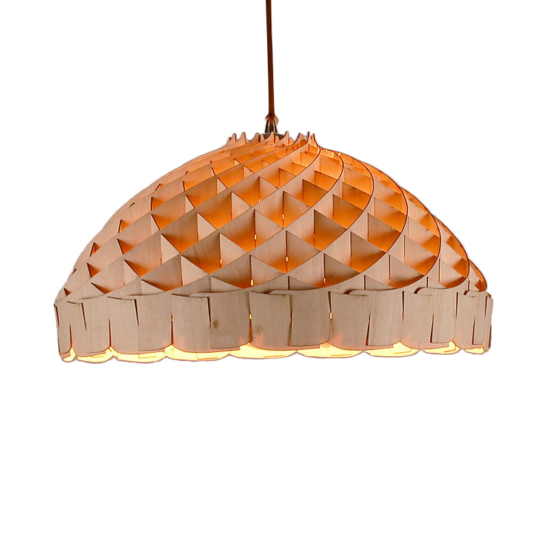 Dome Restaurant Pendant Wood 1-Light Asian LED Suspension Lamp with Hand Woven Design Clearhalo 'Ceiling Lights' 'Pendant Lights' 'Pendants' Lighting' 736631