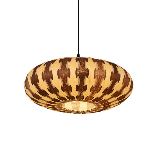 Brown Oval Lantern Ceiling Pendant Light Asia Style 1 Light Wood LED Hanging Lamp Fixture Clearhalo 'Ceiling Lights' 'Pendant Lights' 'Pendants' Lighting' 736635