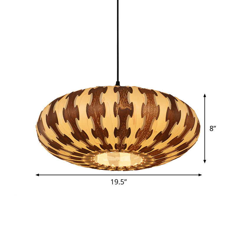 Brown Oval Lantern Ceiling Pendant Light Asia Style 1 Light Wood LED Hanging Lamp Fixture Clearhalo 'Ceiling Lights' 'Pendant Lights' 'Pendants' Lighting' 736637