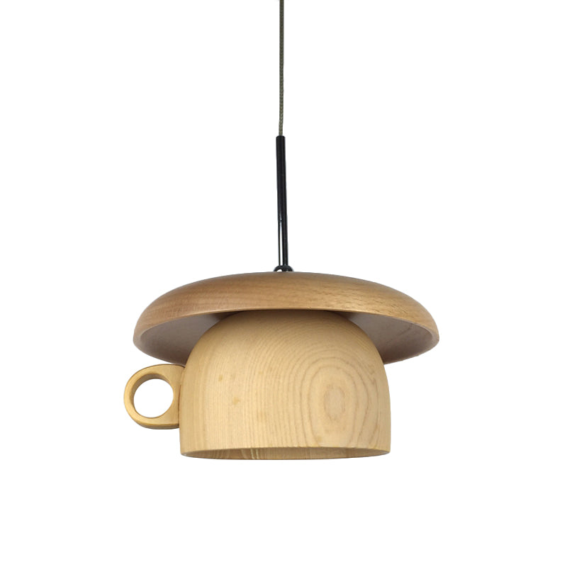 Wood Coffee-Cup Drop Pendant Light Modernist 1-Bulb LED Beige Ceiling Hang Fixture Clearhalo 'Ceiling Lights' 'Modern Pendants' 'Modern' 'Pendant Lights' 'Pendants' Lighting' 736643