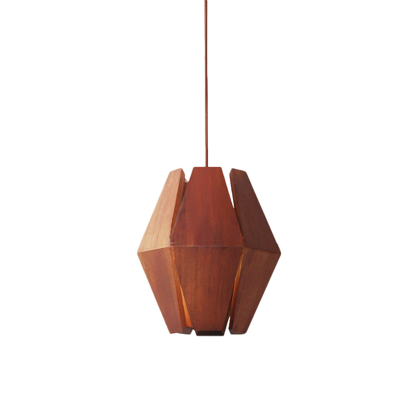 Diamond Wood Hanging Light Asian 1 Head Red Brown Ceiling Suspension Lamp over Dining Table Clearhalo 'Ceiling Lights' 'Pendant Lights' 'Pendants' Lighting' 736647