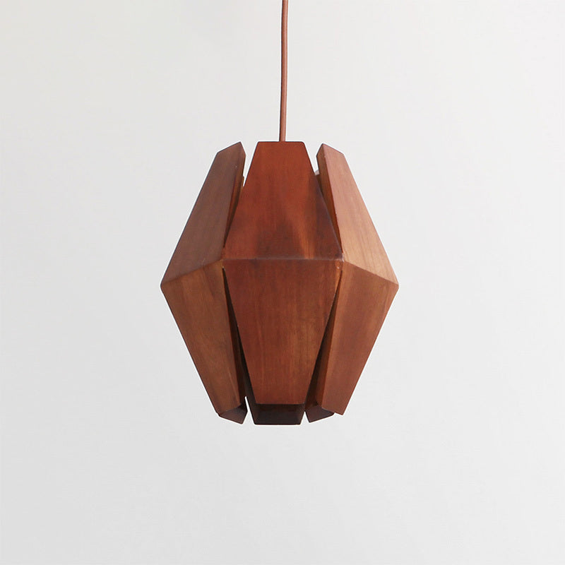 Diamond Wood Hanging Light Asian 1 Head Red Brown Ceiling Suspension Lamp over Dining Table Clearhalo 'Ceiling Lights' 'Pendant Lights' 'Pendants' Lighting' 736648