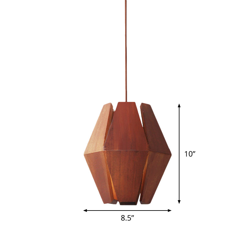 Diamond Wood Hanging Light Asian 1 Head Red Brown Ceiling Suspension Lamp over Dining Table Clearhalo 'Ceiling Lights' 'Pendant Lights' 'Pendants' Lighting' 736649