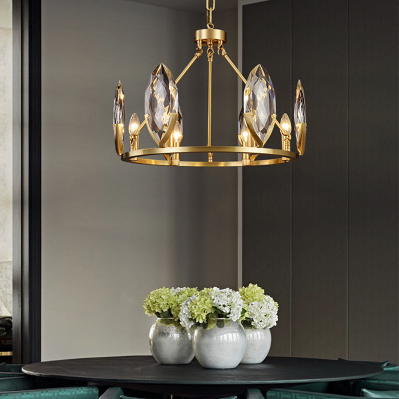 6/8 Bulbs Living Room Hanging Light Kit Modernist Gold Ring Chandelier Lamp Fixture with Oval Crystal Shade Clearhalo 'Ceiling Lights' 'Chandeliers' 'Modern Chandeliers' 'Modern' Lighting' 736667