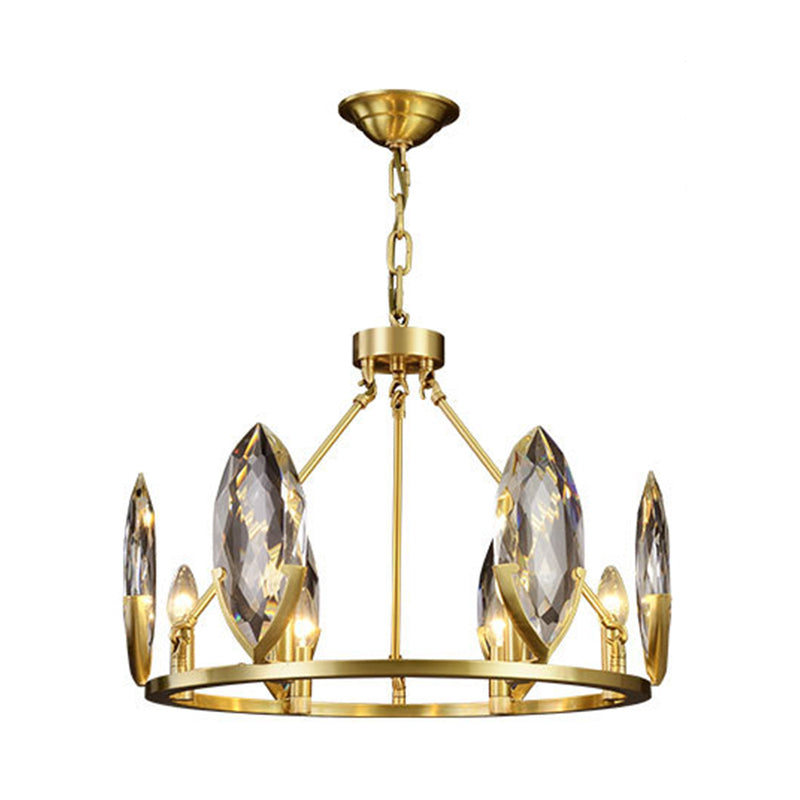 6/8 Bulbs Living Room Hanging Light Kit Modernist Gold Ring Chandelier Lamp Fixture with Oval Crystal Shade Clearhalo 'Ceiling Lights' 'Chandeliers' 'Modern Chandeliers' 'Modern' Lighting' 736668