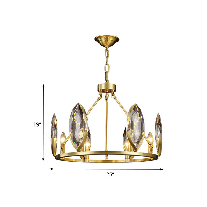 6/8 Bulbs Living Room Hanging Light Kit Modernist Gold Ring Chandelier Lamp Fixture with Oval Crystal Shade Clearhalo 'Ceiling Lights' 'Chandeliers' 'Modern Chandeliers' 'Modern' Lighting' 736669